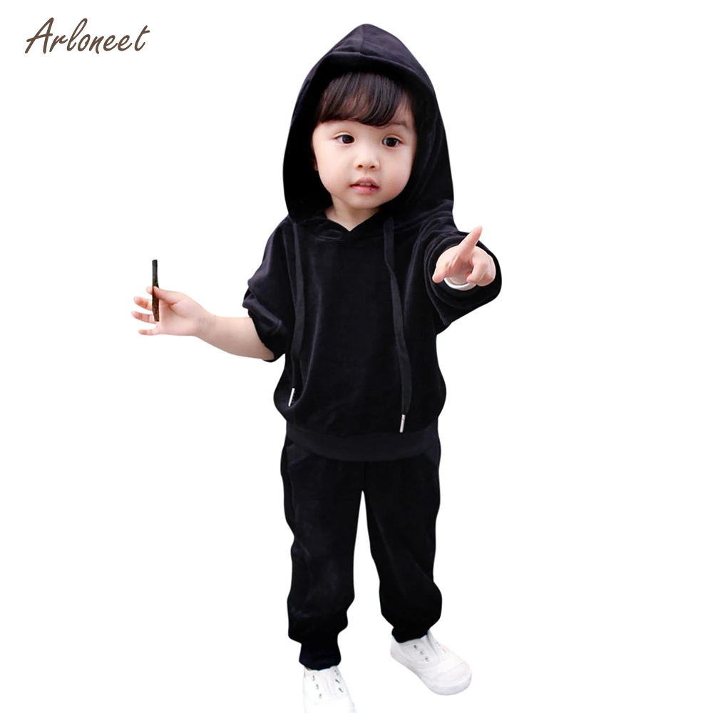 

ARLONEET Newborn Infant Baby girls fashion Hooded Cartoon Sweatershirt Tops+Pants Velvet clothing autumn baby Outfits Set 2018