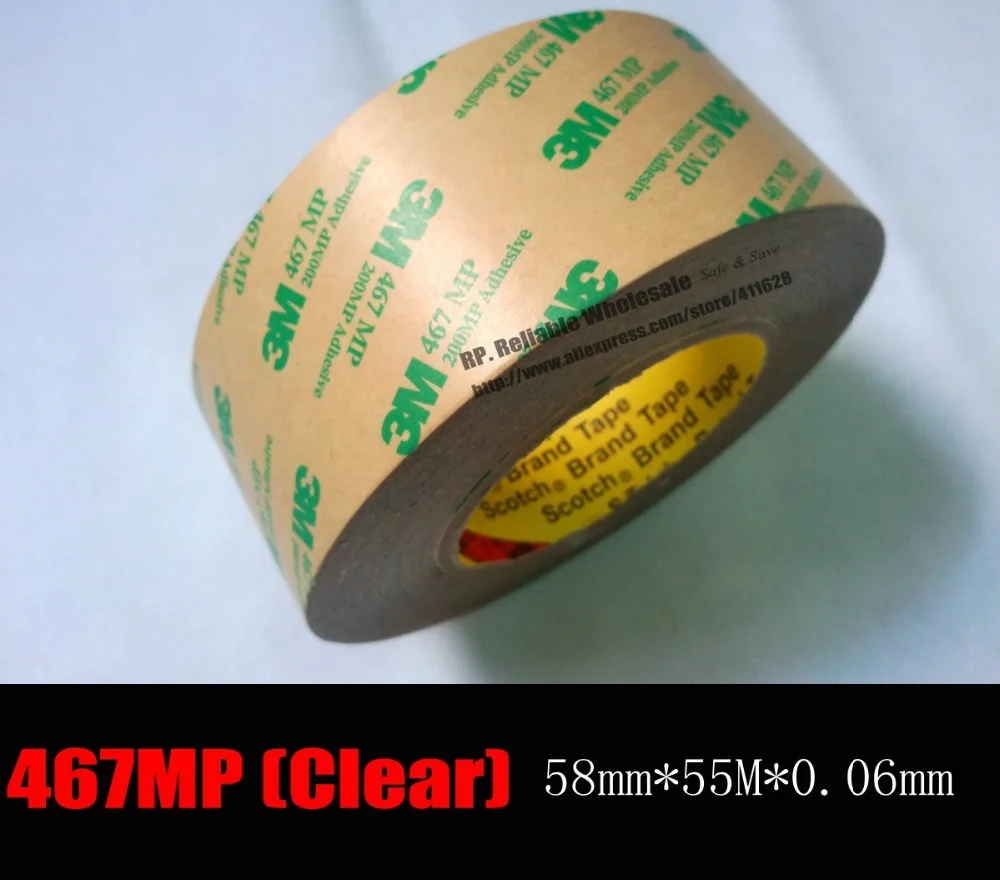 0.06mm ( 2.3mils Thick) 58mm*55M* 3M 467 MP Double Sided Clear Sticky