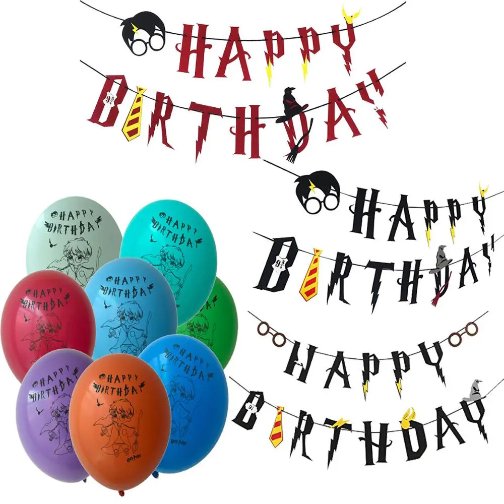 

Harry Happy Birthday Banner Cake Topper Hogwarts Flags Balloons Gryffindor Slytherin Hufflerpuff Ravenclaw Kids Toys magic Home