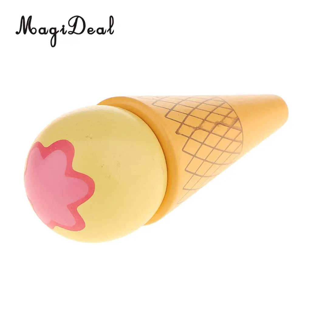 MagiDeal High Simulation 1Pc Wooden Magnet Connected Ice Cream Cone Food for Kids Pretend Play House Kitchen Squishy Toy 2Colors