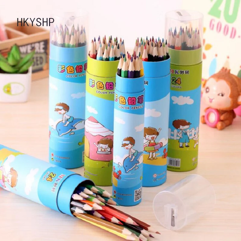 HKYSHP Korean cute colored pencil students creative painting wooden 12
