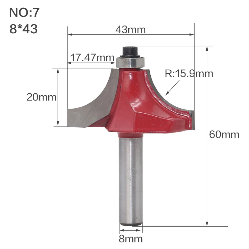 Круглый над фреза для отделки кромки бит-" Радиус 8" хвостовик 1 шт. 8 мм хвостовик древесины фрезы прямой концевой фрезы триммер очистки заподлицо