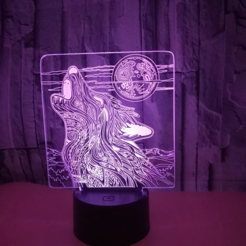 3D лампа с волком формы 7 цветов меняющийся ночной Светильник 3D настольный светильник светодиодный светильник домашний Декор подарок Прямая поставка