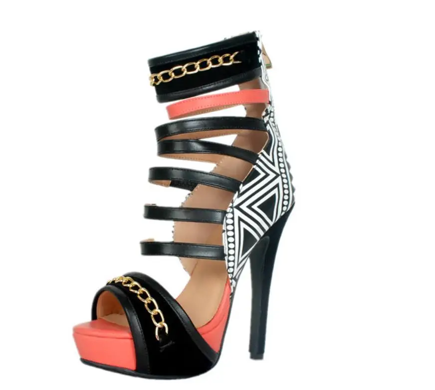 

Autumn and winter new European and American geometric patterns large size sexy super high heels