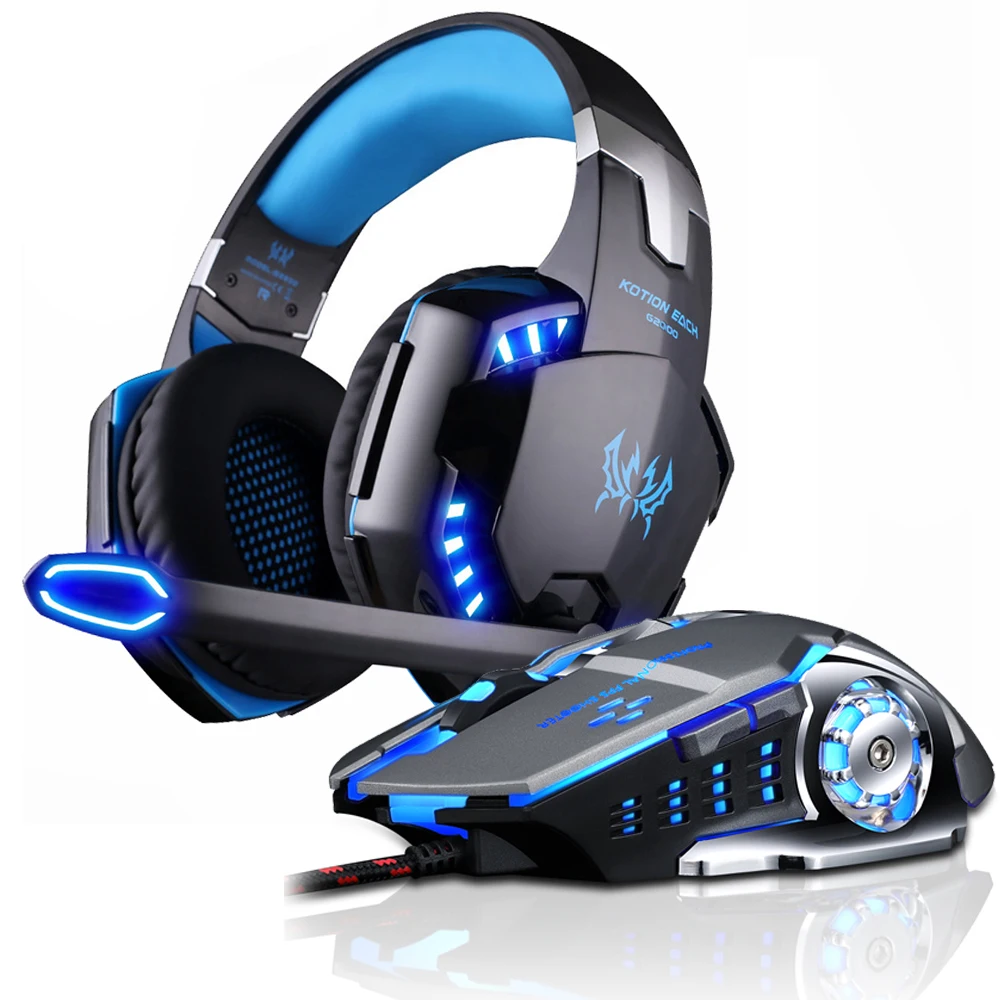 Over-Ear Game Headset Earphone Headband w//Mic Stereo Bass LED Light for PC Blue