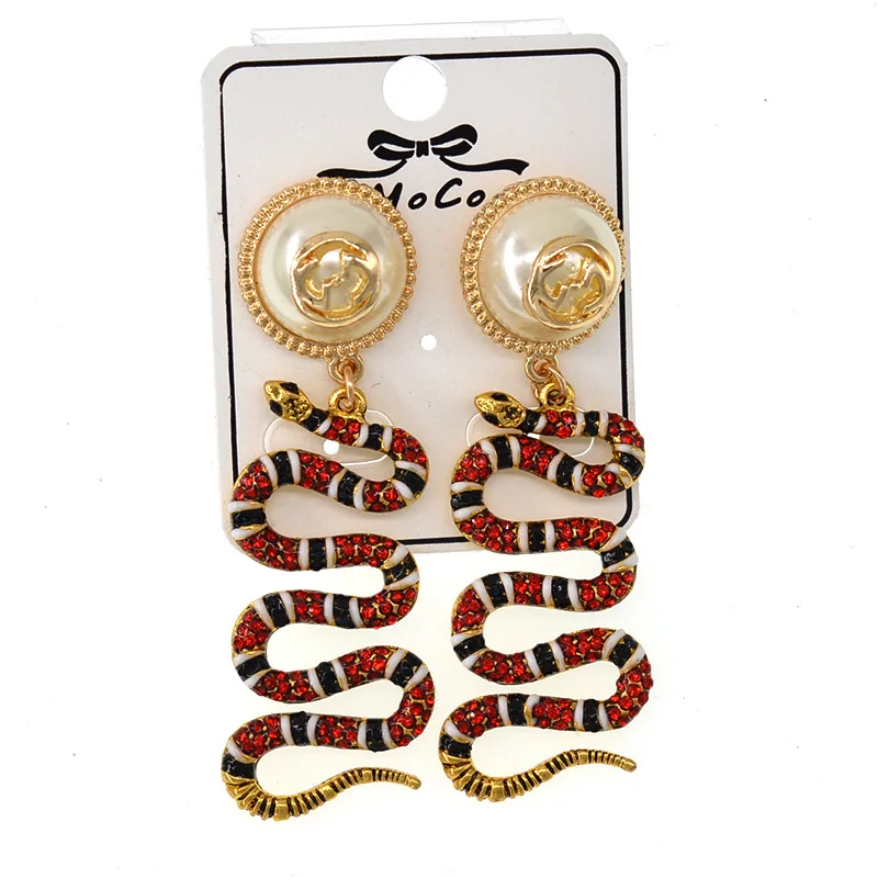 New Fashion Big Pearl Colorful Flower Snake Long Earrings for Women