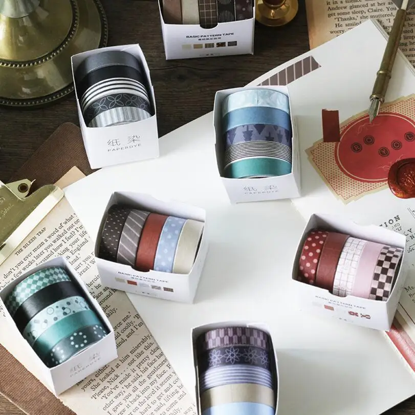 

5 pcs/pack Striped/Grid/Flowers Basic Solid Color paper Washi Tape Adhesive Tape DIY Scrapbooking Sticker Label Masking Tape