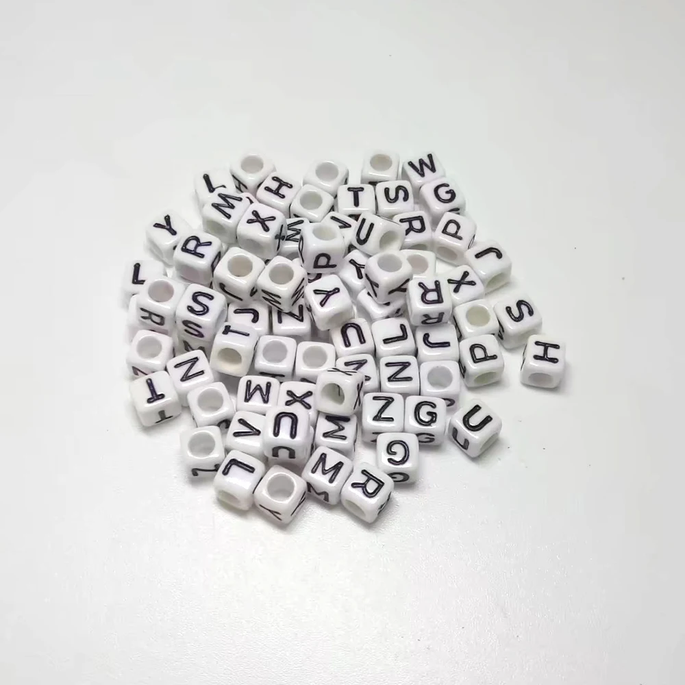 

200PCS/lot White Alphabet Letter A-Z Acrylic Cube Beads For DIY Jewelry Making 6x6mm(1/4"x1/4")
