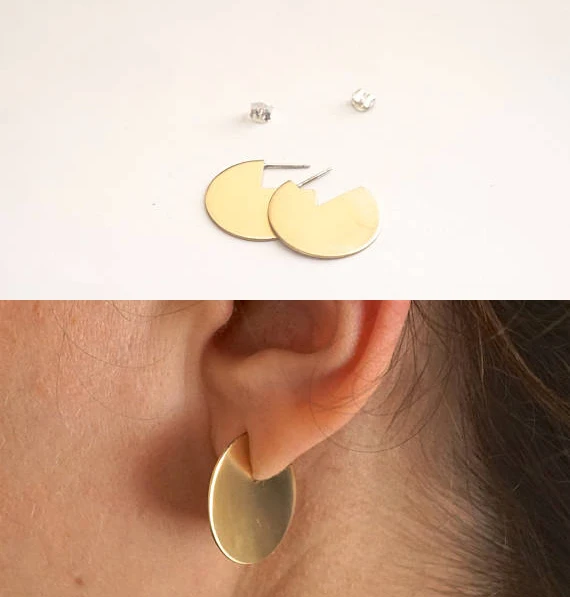 

2019 top quality high polished big circle round studs geometric gold filled color fashion classic simple women earring
