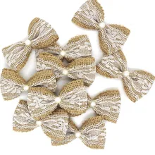 10 Uds Vintage Yute natural arpillera arcos encaje cinta de decoración para bodas rústica cinta de arpillera yute lazo nudo #536840