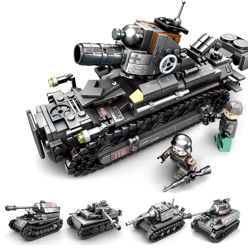 

4 in 1 Compatible World War 2 Military Tank vehicle Model Army ww2 Building Block Bricks Assembly Toys Children Gift
