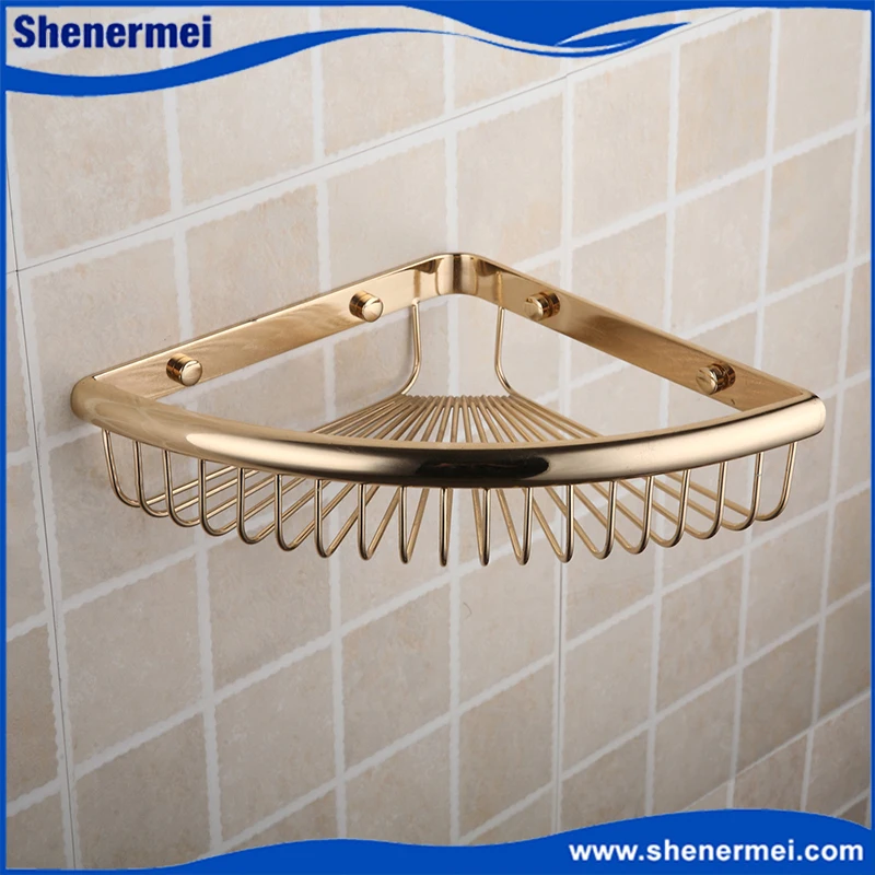 Golden Brass Shower Basket, Bathroom Rack,Single Layer Space Bathroom