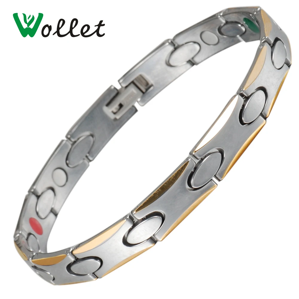 

Wollet Jewelry Gold Color High Quality Hematite magnetic infrared negative germanium tourmaline Tungsten For Men Health Bracelet