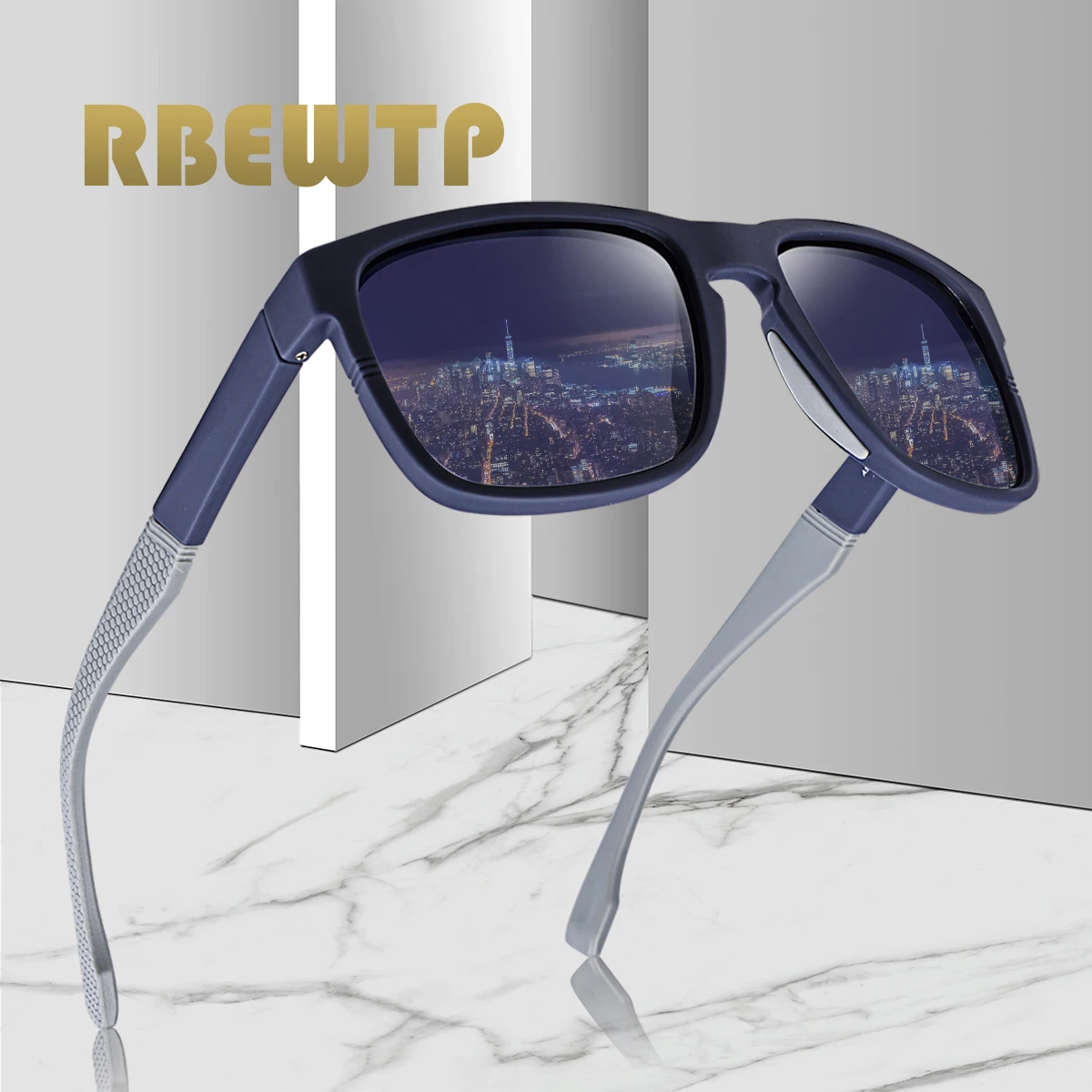 

RBEWTP New Square Driver Men Sunglasses Polarized Coating Mirror TR90 Frame Spring Leg Eyewear Aviation Sun Glasses For Women