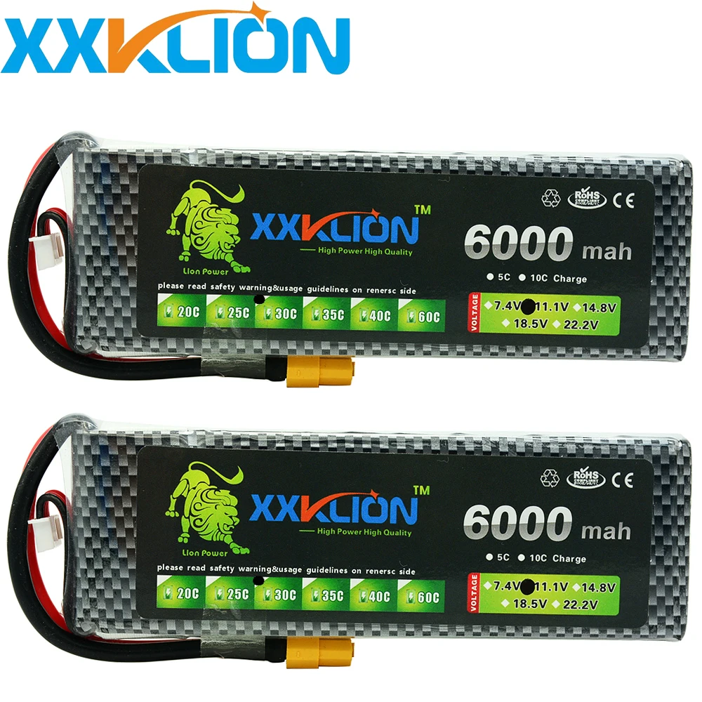 2pcs XXKLION 3S Lipo Battery 11.1V 6000MAH 25c 30C 35c 40c RC Remote Control Helicopter Aerial Remote control car Model Battery