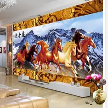 Резьба по дереву границы снежные восемь лошадей ТВ фон стереоскопические 3d обои 3d настенные фрески обои