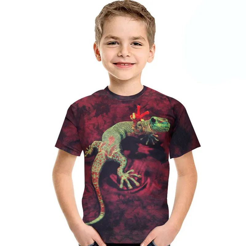 Детская одежда футболка с 3D-принтом ящерицы Модная Повседневная летняя футболка с короткими рукавами для маленьких мальчиков Новинка года, Детская рубашка с круглым вырезом