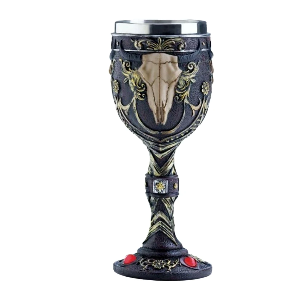 

1PC Resin Durable Decorative Creative Gothic Double Wall Stainless Steel Goblet Beer Cup Coffee Mug for Home Bar Kitchen