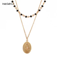 

Ingesight.Z Vintage 2 Layers Statement Crystal Beads Chain Goddess Pendant Choker Necklace Virgin Mary Christian Collar Collier