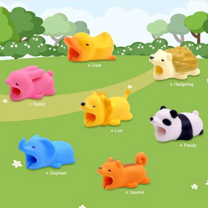 

1PCS Cute Animal Bites Cartoon USB Charger Cable Winder Data Cable Cord Protector Protective Organizer for iphone USB Cable