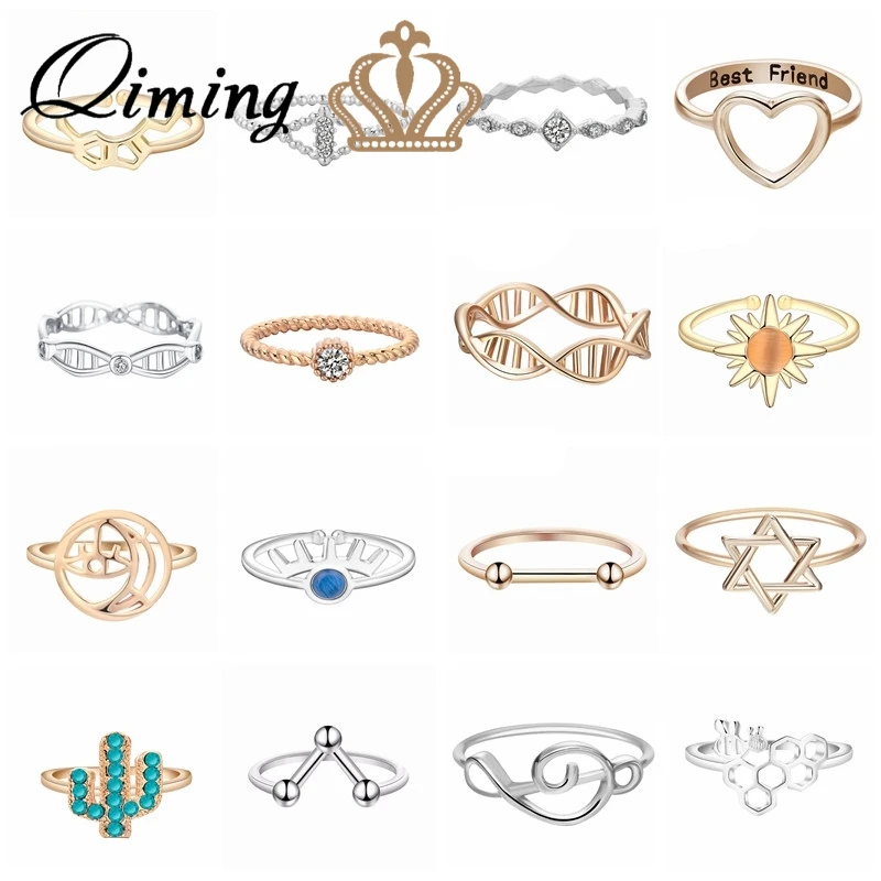 

Geometric Fashion Ring Women's Molecule Science DNA Ring Gold Silver Alloy CZ Crystal Statement Jewelry Hexagram Cheap Rings