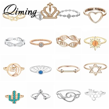 

Geometric Fashion Ring Women's Molecule Science DNA Ring Gold fashion Alloy CZ Crystal Statement Jewelry Hexagram Cheap Rings