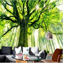 Beibehang крупномасштабных роспись красивый мечта зеленый Свежий Лесной дерево ярком солнце дерево фоне стены обои