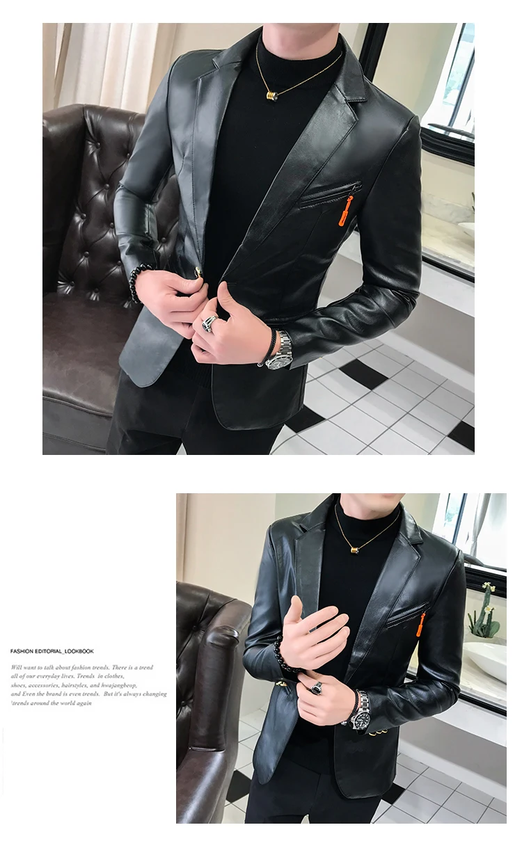 Tang cool 2019 весна новый бренд v-образный вырез Мужская мода кожаная одежда самоулучшение мужчины t корейский костюм куртка 306B-2-XF88-P7