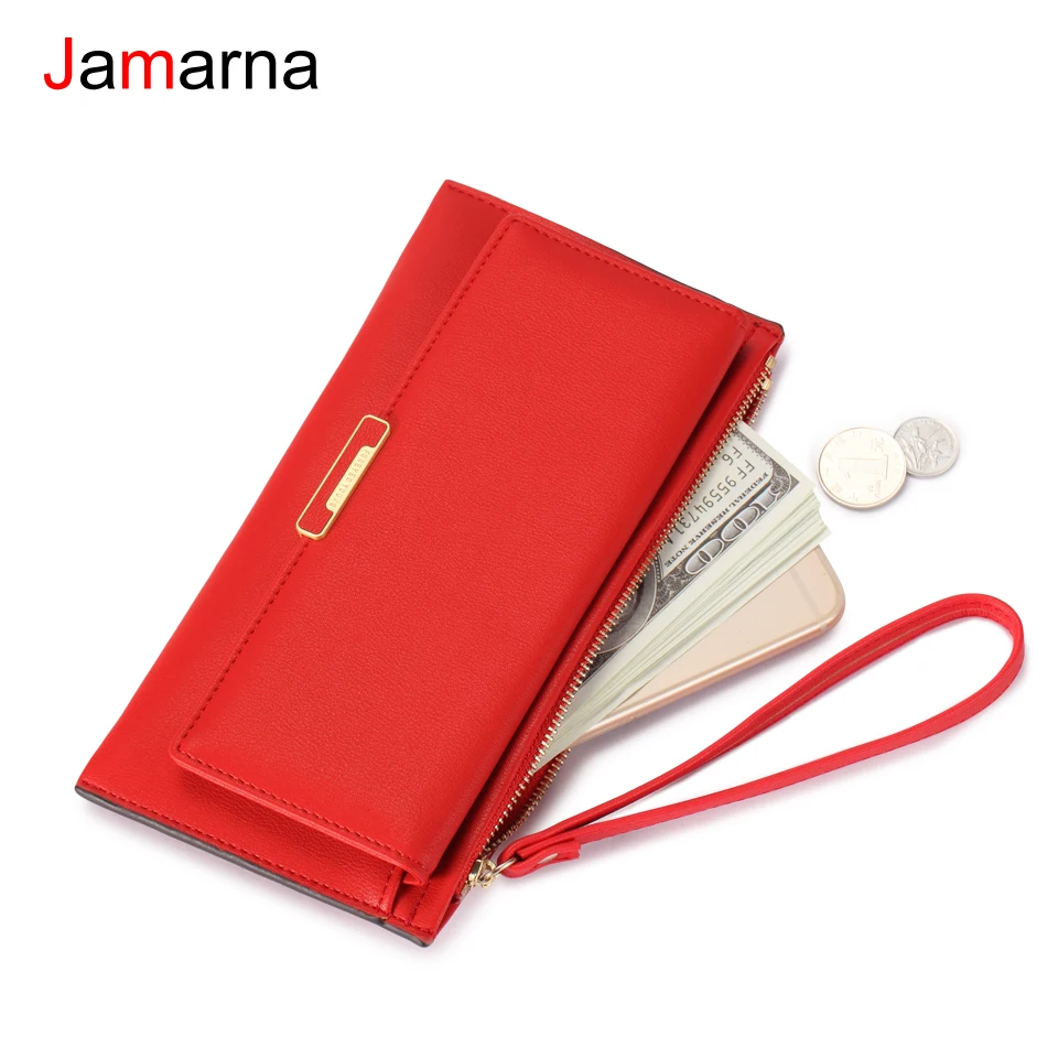 Кошелек Jamarna женский длинный клатч из искусственной кожи бумажник красного цвета