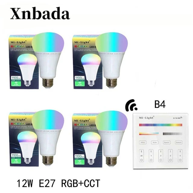 Mi Light 12W E27 RGB+CCT Led Bulb Dimmable AC85-265V Lamp B4(3V) Panel Remote MiLight Spotlight light Free Shipping | Лампы и