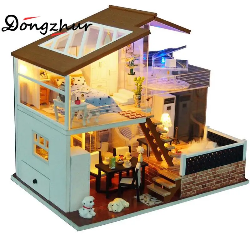 

DIY Handcraft Miniature Project Wooden Romantic Dolls House My Provence Lavender Puzzle Villa With LED Mini Furniture Child Gift