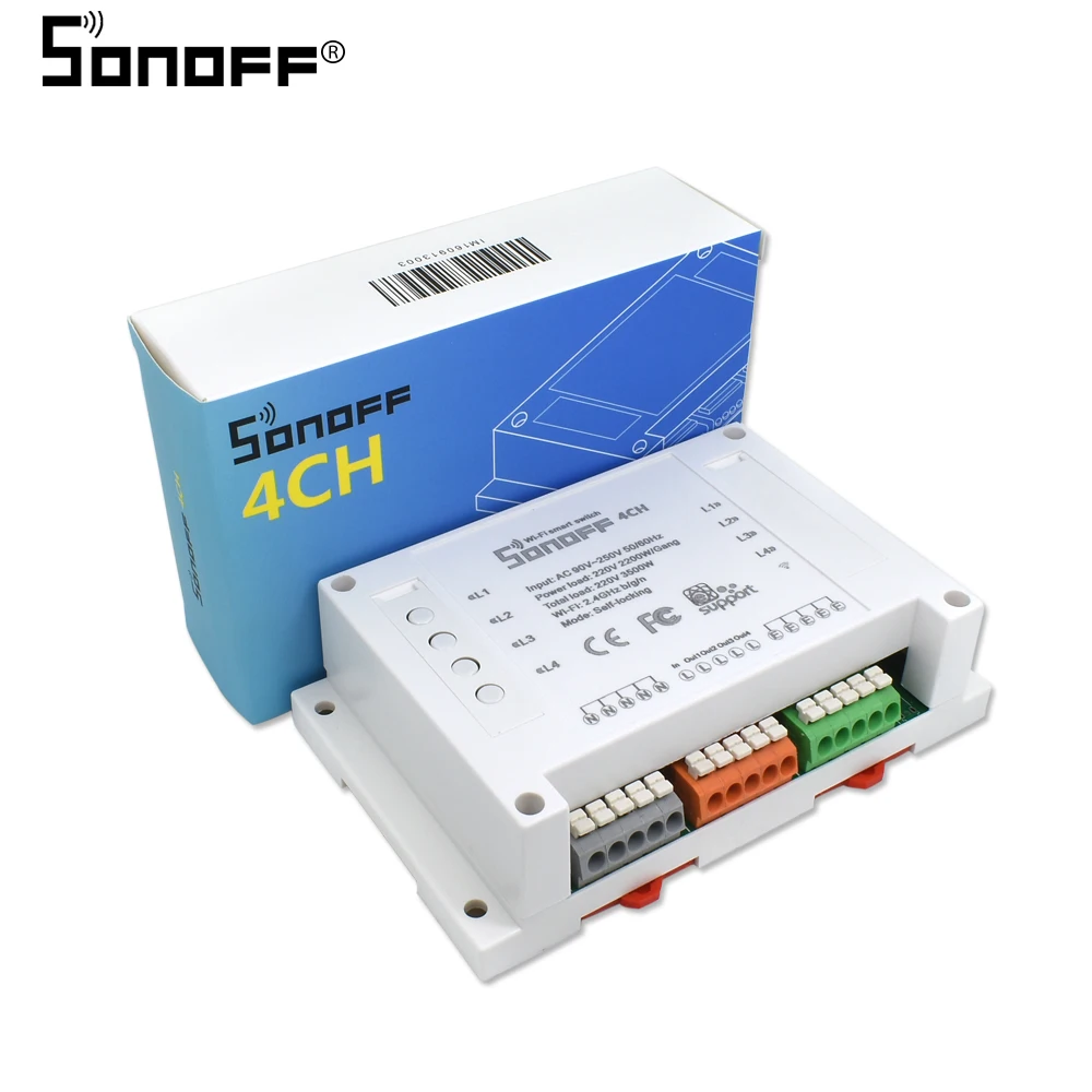 

Sonoff 4CH Wireless 4-channel WIFI Switch Independent Remote Control For Smart House Home Automation Module Controller 220V