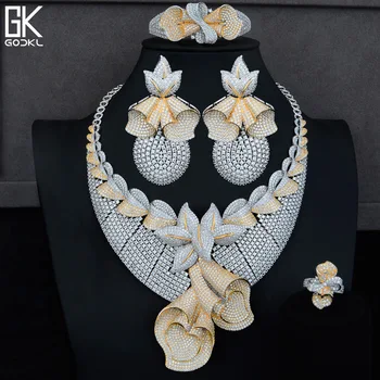 

GODKI Luxury Pineapple Flower 4PC Nigerian Bridal Jewelry set For Women Cubic Zirconia Crystal CZ Dubai Indian Gold jewelry Set