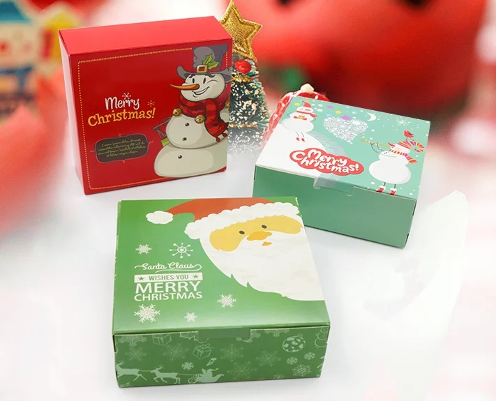 

13.5*13.5*5cm New Arrived Small Merry Christmas Cake Paper Box Cookies Packing Christmas Gift Box 100pcs\lot Free shipping