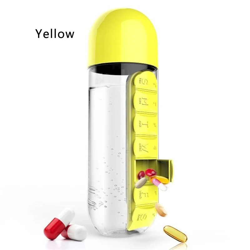 Big Capacity Water Cup Kit 7 Grid Shaker Outdoor Travel Portable Leakproof Tritan Plastic Drink Sports Medicine Water Bottle