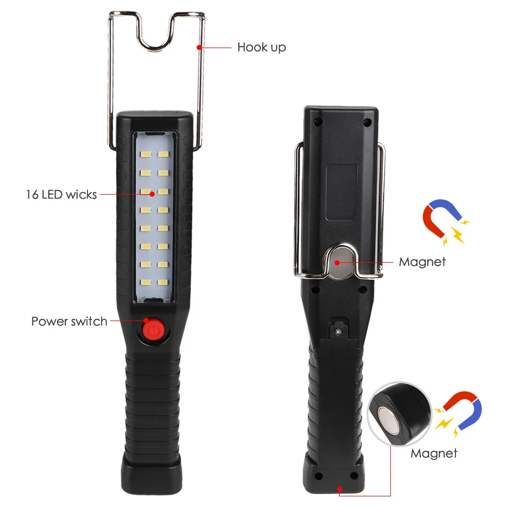 3 режима USB Перезаряжаемые Подсветка факел 16 светодиоды фонарик с магнитами и крючки фонарик Встроенный аккумулятор