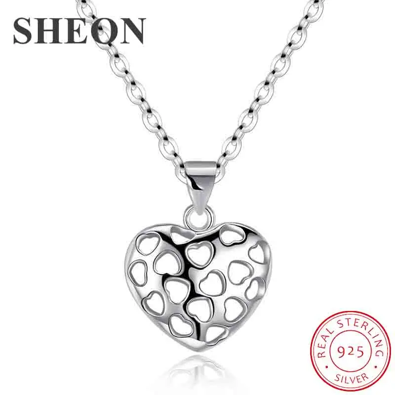 

SHEON Heart Necklace 925 Sterling Silver Simple Hollow Heart Shape Necklaces & Pendants Sterling Silver Jewelry For Lover Gift
