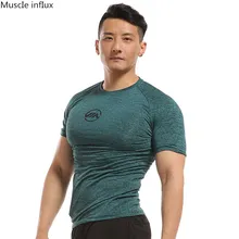 Новинка, Мужская футболка с коротким рукавом для бега, тренажерный зал, бодибилдинг, фитнес, Спортивная футболка, Мужская Летняя Повседневная футболка с круглым вырезом и принтом