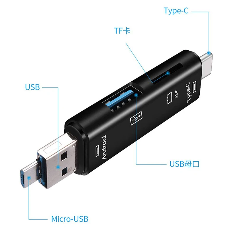 Raugee type C и Micro USB OTG карта адаптер 3 в 1 ридер флэш накопитель TF разъем для чтения