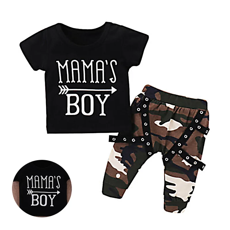 

Hot Toddler Baby Boy Mother Day Casual Short Sleeve Letter Print Arrow T-shirt Camo Harem Pants Shorts 2Pcs Outfits Set Clothes