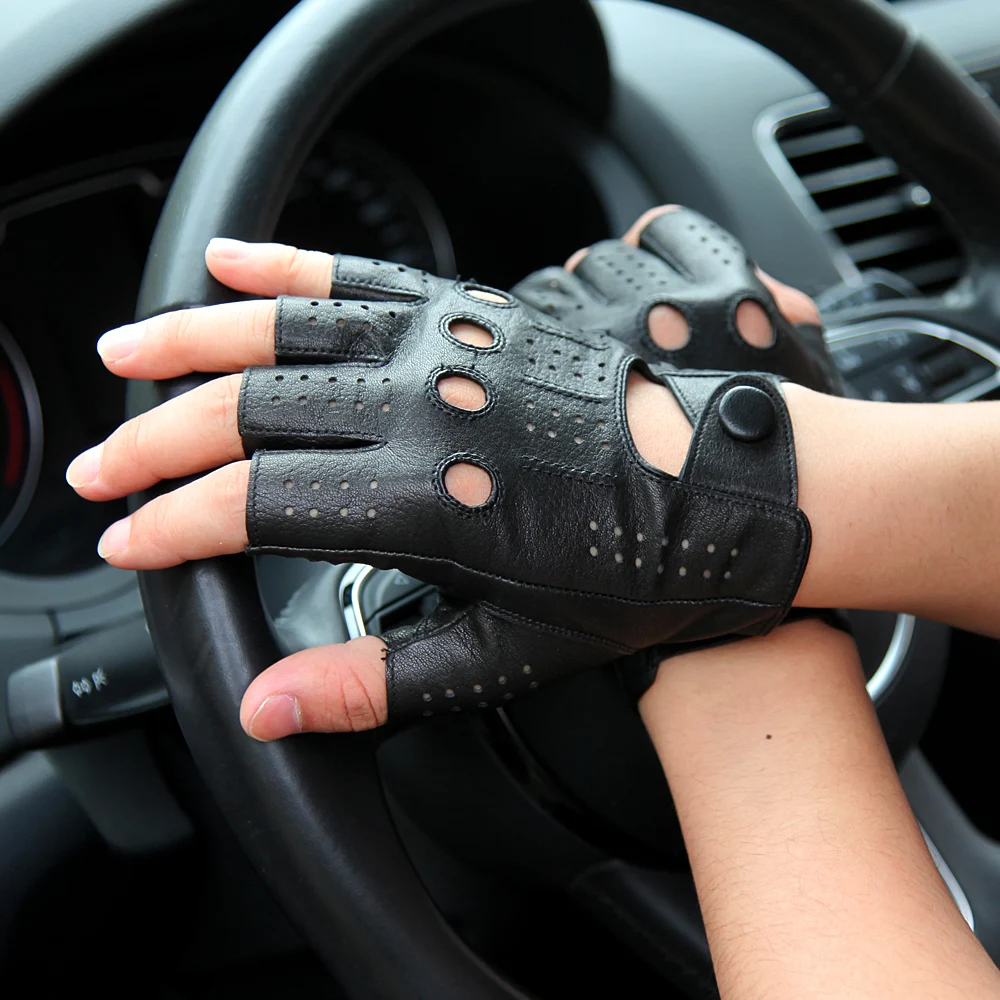 Men's Semi-Finger Gloves 2019 New Genuine Leather Half Finger Lambskin Gloves Male Imitation Deerskin Breathable Non-Slip M046P1