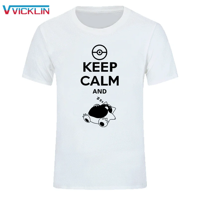 Новинка 2019 модная футболка с надписью Keep Calm And Carry On Snorlax Sleep Pokemon хлопковая