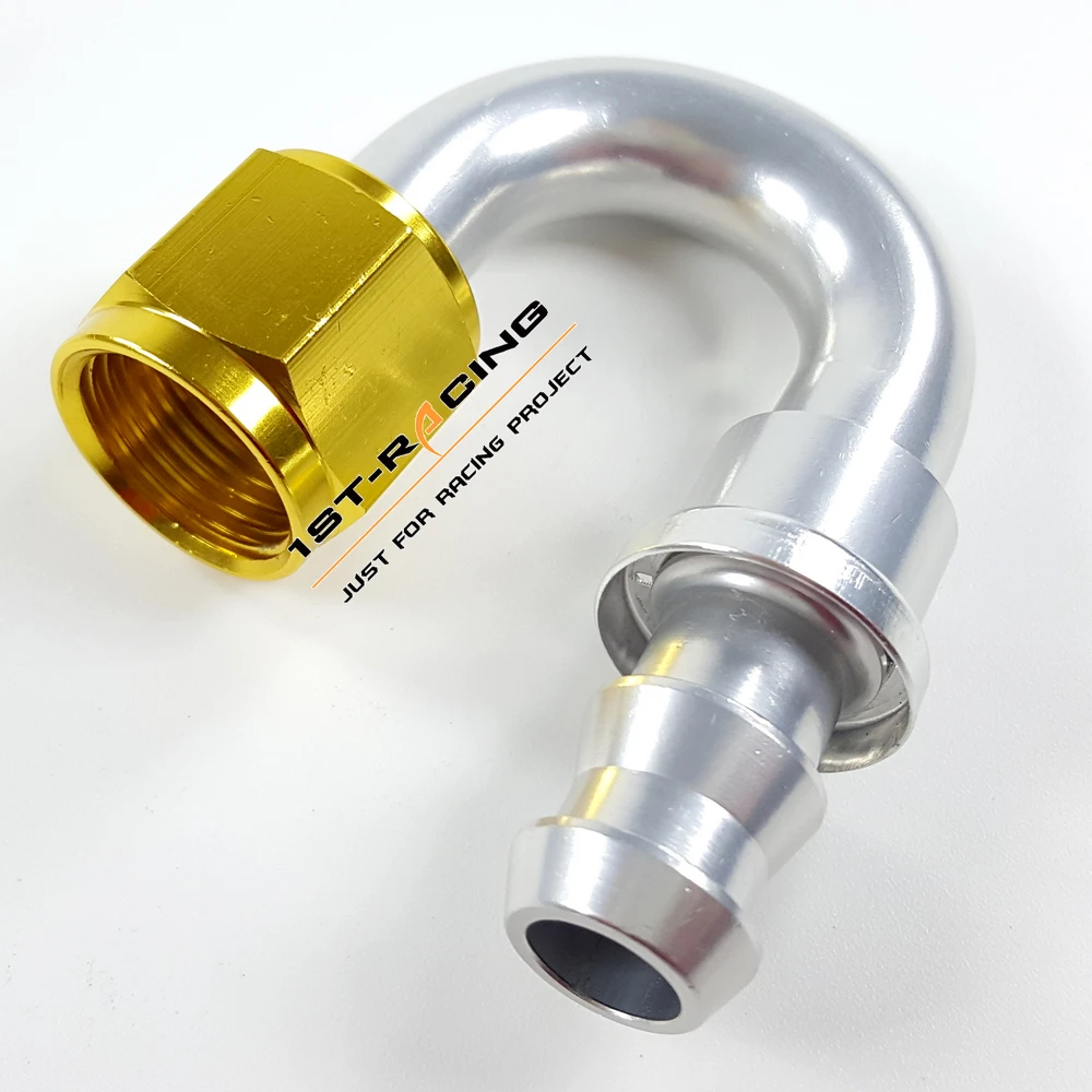 Universal AN 10 180Degree Fitting Push on Hose End Oil Fuel Line Fitting golden+silver T6061