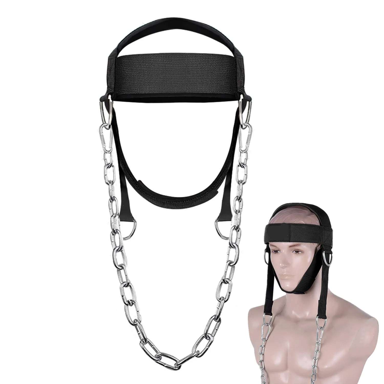 

Gym Head Harness Adjustable Neck Strength Training Belt with D-Rings Chain for Weight Lifting Fitness Strap Workout Equipments