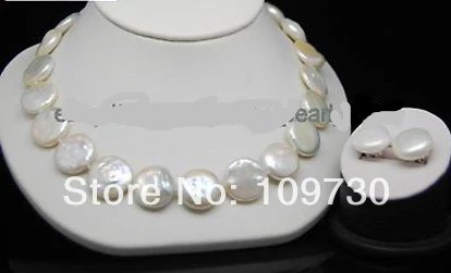 

Jewelry 00619 Fine Natural 12-13MM white coin pearl jewelry sets(Necklace & earring