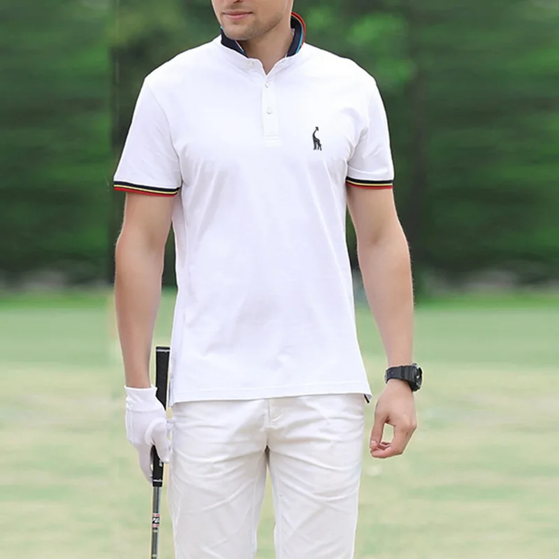 

MJARTORIA 2019 Summer Fashion Male Clothes Fawn Pattern Short Sleeve Cotton Slim Fit Business Casual Soild Golf Polo Shirt