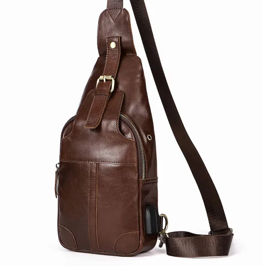Men's casual Shoulder Genuine leather Crossbody Bag Chest pack