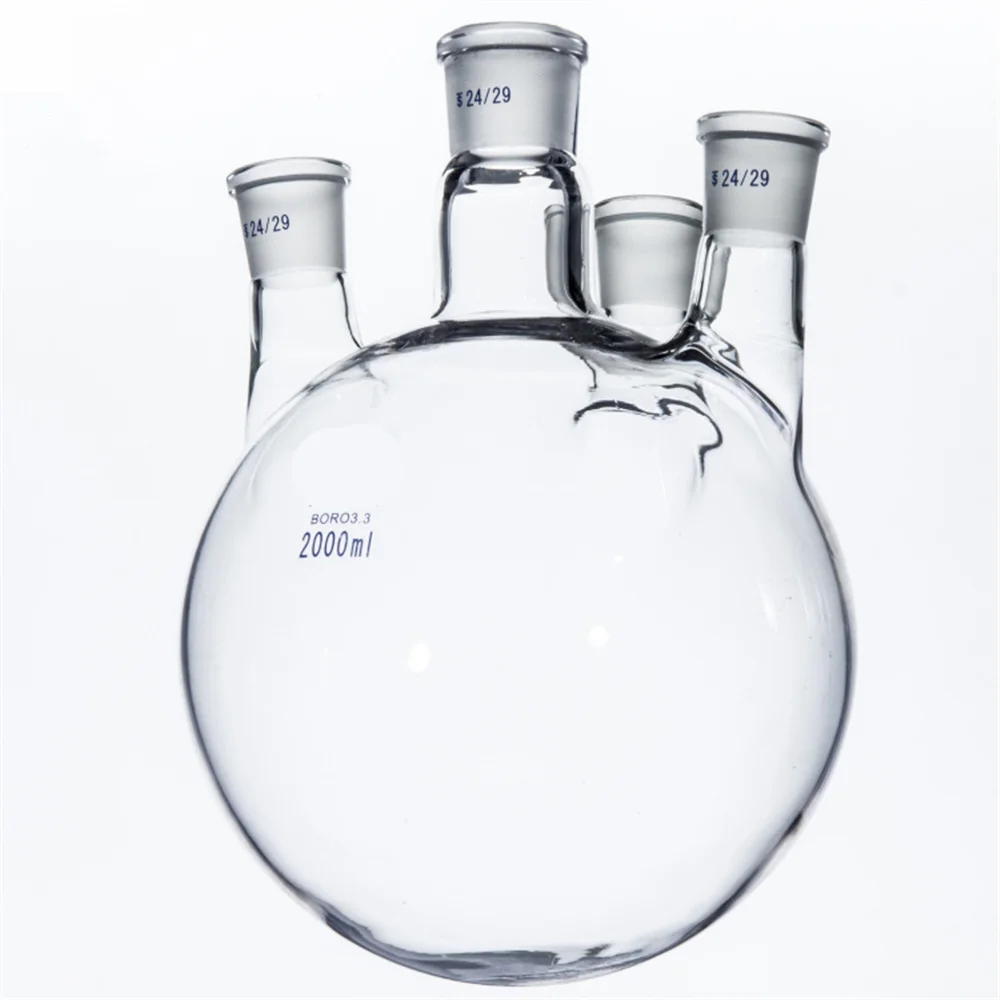 

2000ml,29/32+24/29*3,4-neck,Round bottom Glass flask,Lab Boiling Flasks,Four neck laboratory glassware reactor