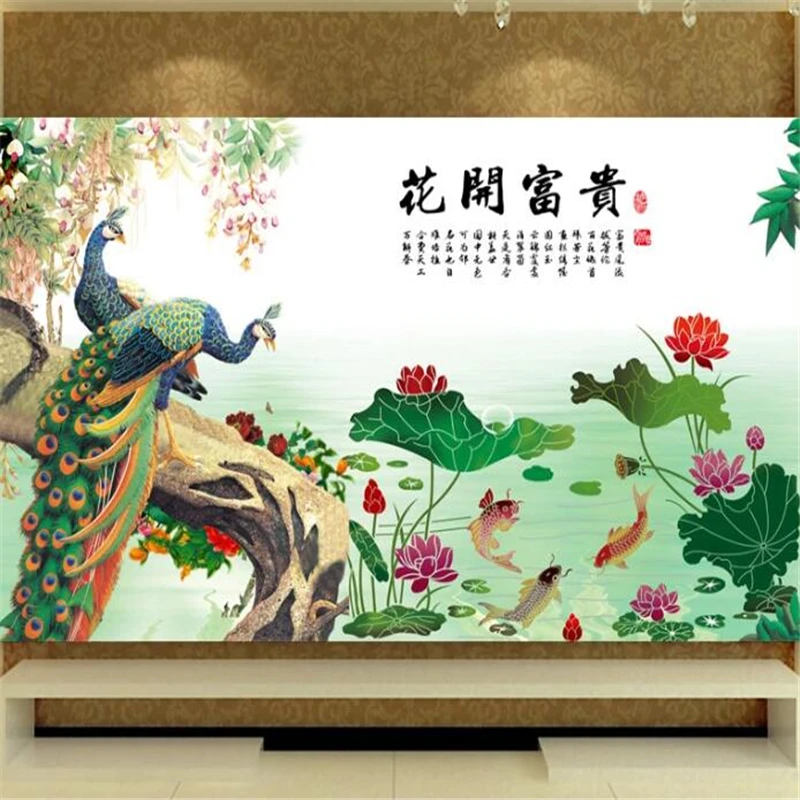 

beibehang Custom wallpaper 3d photo mural flower open rich peacock living room decoration papier peint TV background wall paper