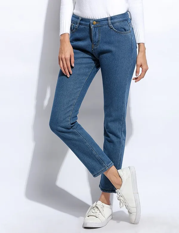 

Women Casual Solid Zipper Thicken Pencil Long Jeans